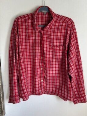 🧡3/15 J. CREW Red Plaid Lounge Sleep Pajama Top Women's XL